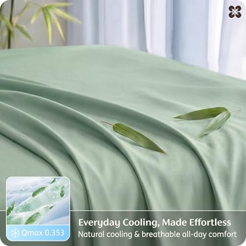 Image of Bedsure Full Size Bed Sheets, Cooling Sheets, Rayon Derived from Bamboo, PureWoven, Breathable & Soft, Deep Pocket Up to 16 Inches, Hotel Luxury Silky Bedding for Hot Sleepers, Sage Green