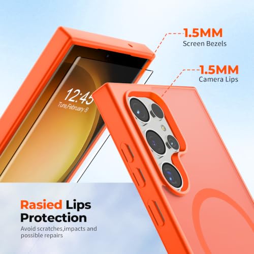 Image of SUPFINE Magnetic for Samsung Galaxy S23 Ultra Case with Screen Protector, (Built-in Magnets) (Military Grade Drop Protection) Slim Translucent Shockproof Phone Case,Orange