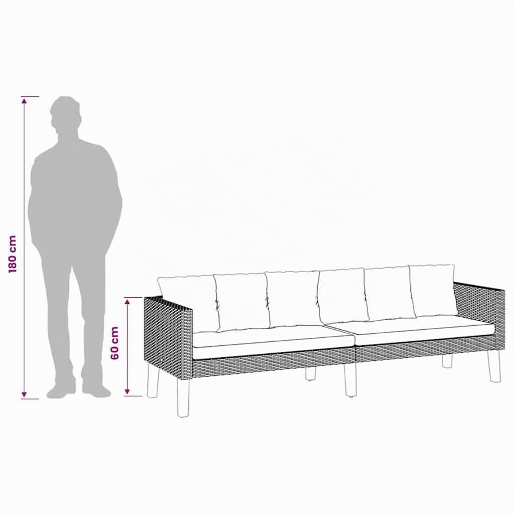 vidaXL Divano da Giardino a 3 Posti con Cuscini in Polyrattan Nero