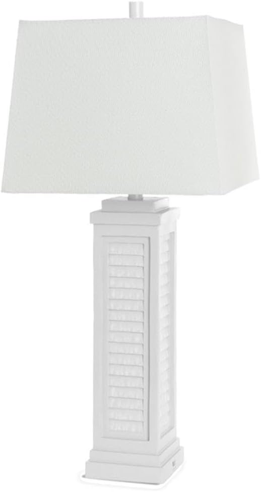 Pemberly Row 32 in Shutter Table Lamp, Poly Resin Base with Linen Shade, Bright White Finish, USB Port and 3-Way Switch, Contemporary Coastal Style, Set of 2 for Beach House or Living Room
