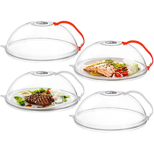 ZEAYEA 4 Pack Microwave Cover for Food, Clear Microwave Splatter Cover with Handle, 10 Inch Dish Plate Cover with Adjustable Steam Vents Keep Microwave Oven Clean, BPA Free Anti-Splatter Guard Lid