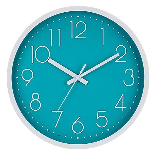 JoFomp Silent Wall Clock, 12” Non-Ticking Quartz Battery Operated Decorative Wall Clocks, Modern Style for Living Room Bathroom Kitchen School Office - Thicken ABS Frame HD Glass Cover (Cyan)