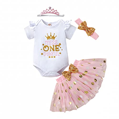 Vivifayee Baby Girls 1St Birthday Outfits Short Sleeve Miss Onederful Romper Tutu Skirt Sets With Headband 4Pcs One Year Old Girl Summer Clothes #TOP10
