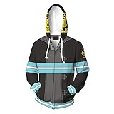 PFOFEPY Anime Fire Force Zip Hoodie Jacket 3D Print Fire Force Hooded Sweatshirt Pullover (US, Alpha, Small, Regular, Regular, Style 2(zipper))