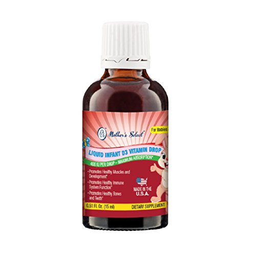 Mother’s Select Infant Vitamin D3 - Promotes Healthy Bones, Teeth, and Immune System Support - 400 IU Liquid Direct Drop Bottle for Easy Measuring and Dispensing - Natural Flavor