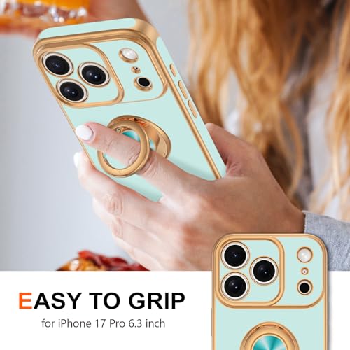 Coque iPhone 17 Pro plaqué or rose et finition souple menthe raffinée