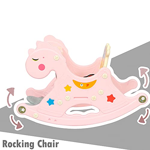 ehomeKart-Rocking-Horse-Chair-For-Kids-With-Food-Tray-2-In-1-Plastic-Rocker-Chair-Horse-Ride-On-Toy-Perfect-For-Indoors-Outdoors-Age-12-Months-3-Years-Boys-And-Girls-Pink