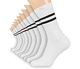 FLINK Herren Damen Crew Socks Socken mit Streifen Baumwolle, Weiß | 5 Paar, 35-38 | Beste Qualität & Lange Haltbarkeit