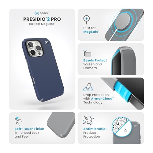 Image of Speck Blue iPhone 16 Pro Case MagSafe - Slim Phone Case iPhone 16 Pro - iPhone 16 Pro Phone Case - Presidio2 Pro - Coastal Blue /Dust Grey