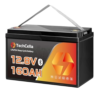 TechCella 12V 160Ah LiFePO4 Battery, 150A BMS, Built-in Bluetooth, Group 31, Low Temp Cut Off, Deep Cycle, 12V Lithium Battery for Trolling Motor, Boat, RV, Solar, Camping, Off Grid