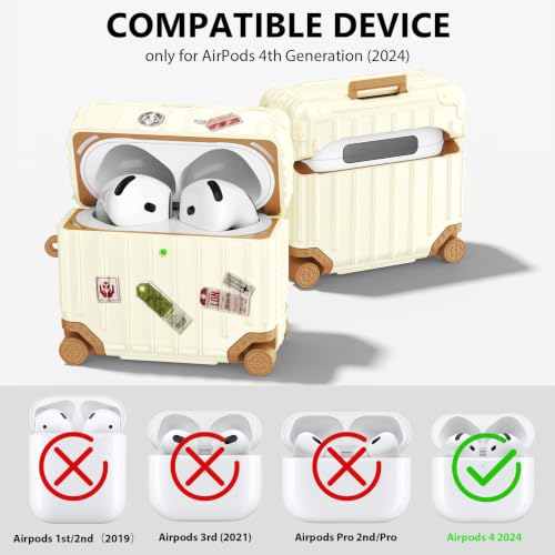 Image of Filoto Compatible with Airpods 4 Case, Cute Fashion Suitcase Design for Airpods 4th Generation Case Cover, Shockproof Protective Hard Case with Keychain /Cleaner Kit