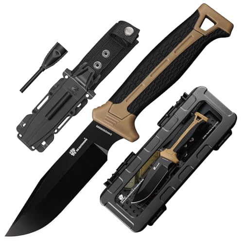 HX-OUTDOORS-Extra-Sharp-Bushcraft-Knife-with-Fire-Starter-Premium-D2-Steel-Fixed-Blade-Survival-Camping-Knife-with-Plastic-Sheath-for-Outdoor-Hiking-Backpacking-Brown