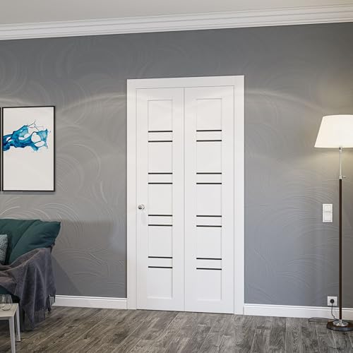 Image of Sartodoors Interior Door 1094 Slab White with Black Opaque Glass Solid MDF Modern Design 42 x 96 in