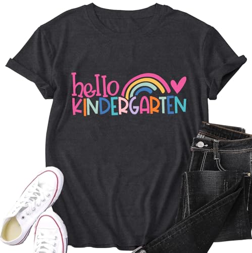 Teacher Shirts for Women Kindergarten Teacher T-Shirt Little Hearts Rainbow Tee Top