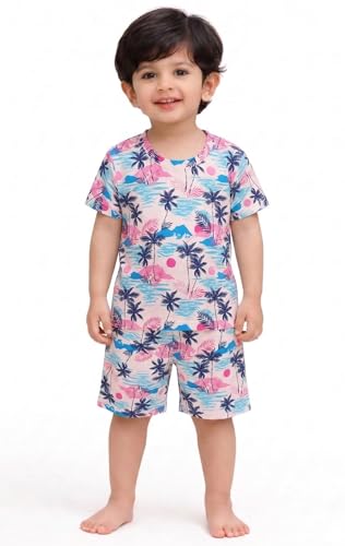 Image of Kids Dress for Boys | Round Printed Neck Half Sleeve T-shirt and Pant Clothing Set for Baby Boys