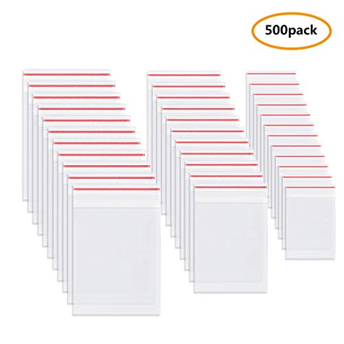 Plastic Poly Zipper Bags, 3 Sizes Assorted Resealable Zipper Bags (2.4 x 3.5/3.5 x 5/4 x6 inch), 500pcs Clear Poly Zipper Bags 2 Mil Resealable Ziplock Storage Plastic Bag for Jewelry, Crafts