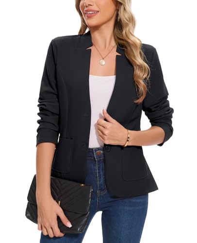 MINTLIMIT Blazers for Women Long Sleeve Notch Collar Blazer Button Front Casual Work Office Suit Jackets with Pockets4