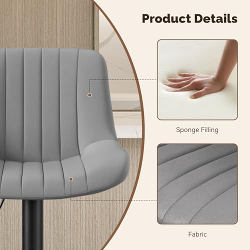 Image of Nalupatio Bar Stools Set of 4, Adjustable Modern Swivel Bar Stools with Backs, Counter Height Performance Fabric Island Chairs for Home Kitchen, Dark Grey