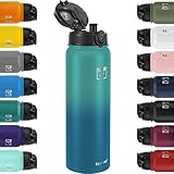 Fanhaw 1L Trinkflasche Edelstahl mit 1 Deckel (Chug Deckel) - Für Schule, Kinder, Frauen, Männer | Auslaufsicher & Schweißfest mit Anti-Staub Deckel (Grün Blau)