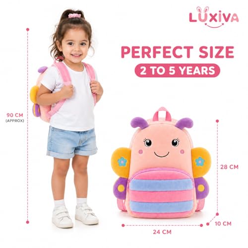 Image of Cartoon Plush Kids School Bag 2-6 Years | Soft Toy Backpack for Boys & Girls | Toddler Nursery Preschool Bag | Lightweight Adjustable Straps
