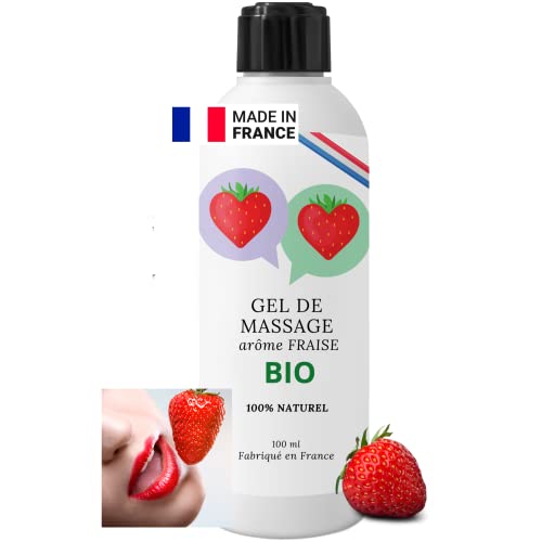 Huile - Gel massage commestible intime parfumé à la fraise. Lubrifiant, comestible, relaxante. Jeux jouet oral adulte couple. BIO, aphrodisiaque, professionnelle, sensuelle. Plaisir 100% naturel Cover