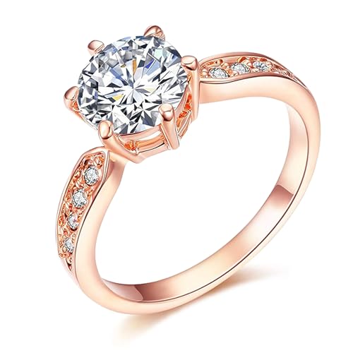 1.5CT Cubic Zirconia 18K Rose Gold Plated Engagement Rings for Women Wedding Bands for Women Eternity Promise Rings for Her Womens Ring