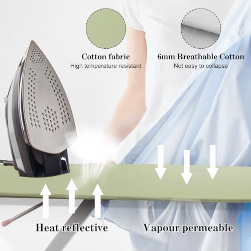 LUKDUNG Bügelbrettbezug, Bügeltischbezug aus Baumwolle, Bügelbezug mit Elastischer für Dampfbügelstation, Passend für Bügeltische 110-115cm x 30-35cm, Grün