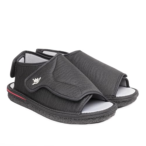 Men's Open Toe Foam Wide Diabetic Slippers Hook & Loop Closure Non-Slip Rubber Sole Flexible Orthotic Slippers Indoor/Outdoor Adjustable Soft Breathable