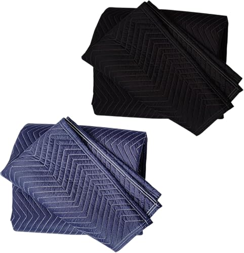 Paquete de 2 mantas de mudanza y embalaje de 101 cm x 183 cm, almohadillas de mudanza resistentes para embalaje, envío, carga o manta acolchada profesional para mudanzas, color azul y negro