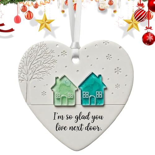 Colgante de corazón para árbol de Navidad | Decoración de corazón de cerámica amor para Navidad | Decoraciones de vacaciones de invierno para balcón dormitorio | Puerta salón casa de campo