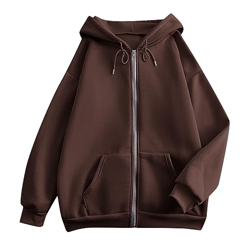 OIOLOYJM Zipper Hoodies for Women Long Sleeve Oversized Sweatshirts Y2k Drawstring Soft Jacket 2025 Fall Fashion with Pockets