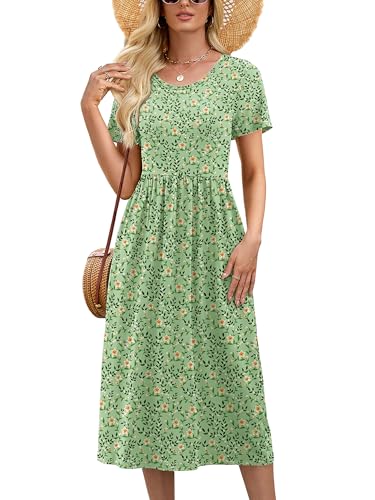 Image of Heymoments Women's Casual Short Sleeve Midi Dress Crewneck A Line Tiered Flowy Loose Travel Long Dresses with Pockets