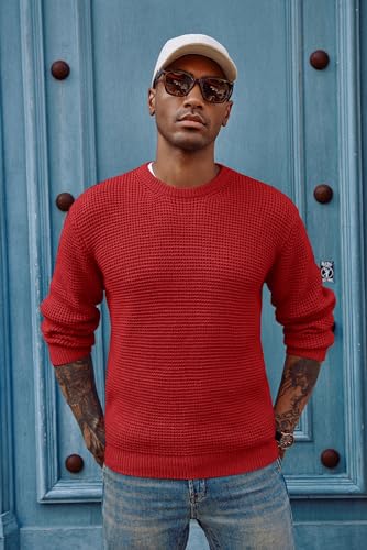 PJ PAUL JONES Mens Pullover Sweater Waffle Textured Long Sleeve Knitted Sweaters
