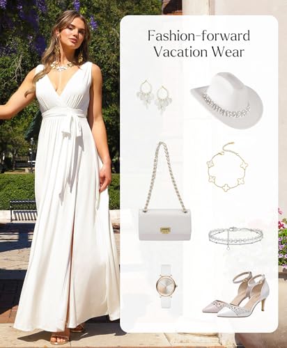 Image of Popilush Women Formal Wedding Guest Dress - Shapewear Bridesmaid Dresses Built-in Bra Floor Length Prom Dress with Tie