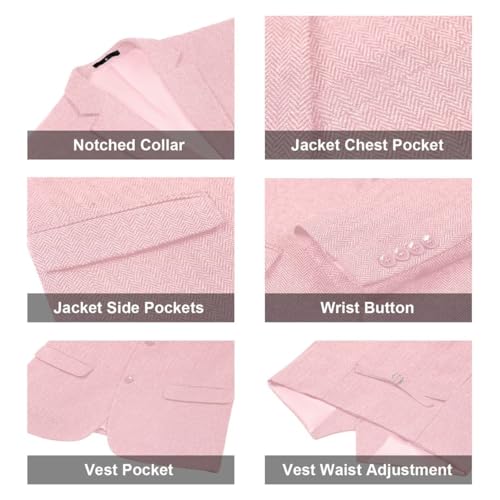 Image of Retro 3 Piece Suit Tweed Herringbone Men's Suits Slim Fit Jacket Vest Pant | Tweed Wool Blend Retro 3 Piece Suit Herringbone Men's Suits Vintage Wedding Groom Tux Set Dress Prom Single Breasted Jacket