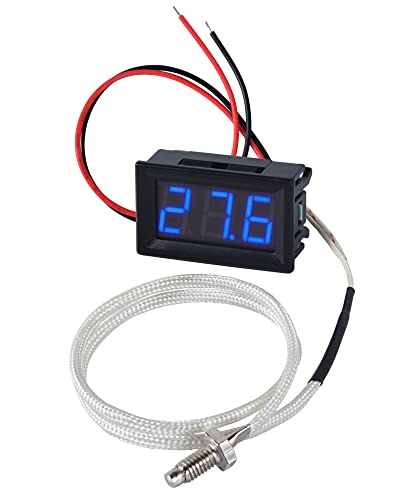 FBBULES 12V Thermomètre Numérique avec Sonde Thermocouple de Type-K, Étanche LED Thermomètre Thermocouple, Haute Température -30-800℃ Mètre pour Industriel Aquarium, Bleu