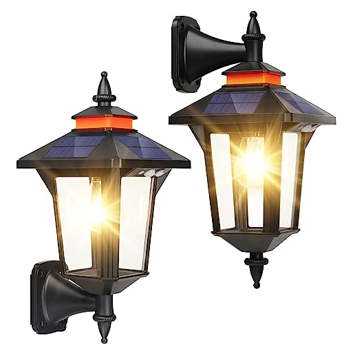 Solar Wall Light With 4 Solar Panels,Dusk To Dawn Porch Light,Motion Sensor Security Wall Lanterns Outdoor Decorative With 3 Lighting Modes,Warm White Wall Mounted Light Fixture Waterproof #TOP15
