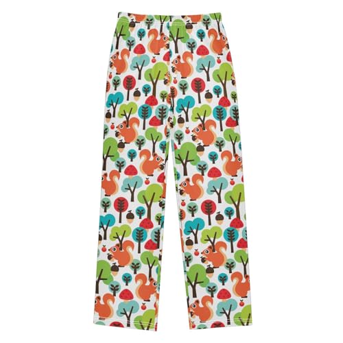 ZZXXB Squirrel Colorful Trees Boys Long Pants Soft Trousers Elastic Waist Kids Lounge Bottoms with Pockets S-XL