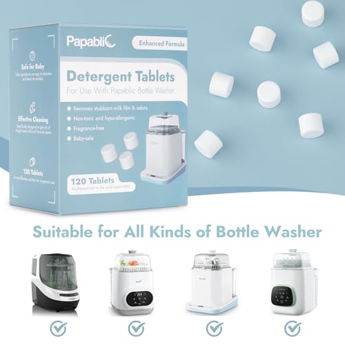 Image of Papablic Official Detergent Soap Tablets for Bottle Washer, 120Pcs | Bottle Washer Tablets for Baby Brezza, GROWNSY, Momcozy Bottle Washer, Effective Cleaning with Safe Concentrated Formula