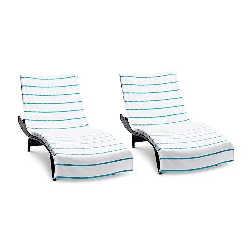 Arkwright Llc CC-HS3085BL-2PK Arkwright Las Rayas Chaise Lounge Cover - Pack Of 2 - Terry Towel 100% Striped Soft Cotton cover