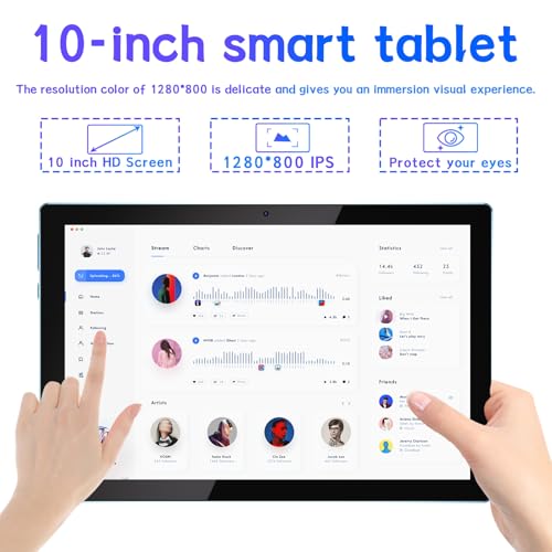 Image of NOVOJOY Tablet 10 Inch Android Tablets with Case and Stylus Android 15 Tablet with Cover 2MP+8MP Dual Camera 6000mAh Battery 12GB RAM(4GB+8GB Expansion) 64GB ROM 5Gwifi-6 10.1 inch Tablets (Blue)