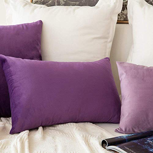 Image of Khooti Velvet Cushion Cover Pack of 1-14 inch x 20 inch / 36 x 51 cm - Purple - Soft Pillow Covers Cushion Case for Sofa Bedroom Livingroom Chair Car, Cushion Cover