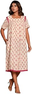 NIHSAMAH Cotton Nighty for Women — Printed Stylish Night Gown, Comfortable Sleepwear Long Nightwear, Maxi