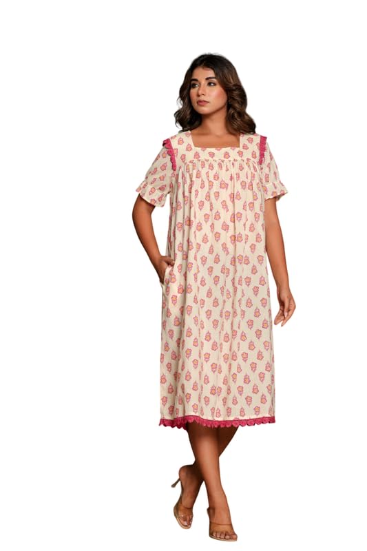 nihsamah Cotton Nighty for Women — Printed Stylish Night Gown, Comfortable Sleepwear Long Nightwear, Maxi-picture-10