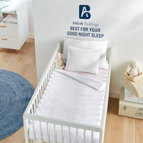 Image of Atiksh Beddings 12x16 Toddler Travel Pillow Cases, Pack of 2, 100% Egyptian Cotton, 600 Thread Count, Zipper Closure, Small Pillowcase for Kids, Daycare, Preschool & Travel, White Stripe