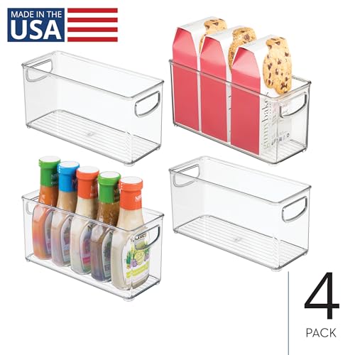 InterDesign Slim Clear Plastic Stackable Storage Bin, Tall Narrow Organizer for Kitchen or Pantry, 4-Pack