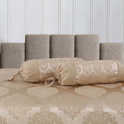 Image of Victor Polycotton Diwan Set 8 Pcs with 5 Pillows & 2 Bolster Covers | Damask Geometrical Printed Diwan Set for Living Room Hall | Comfort & Elegant Decor | Durable & Washable Design | Brown, Fawn