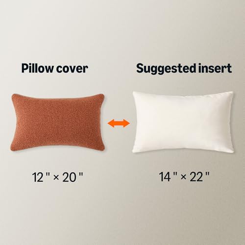 Image of Amazon Basics Boucle Throw Pillow Covers for Couch, Living Room, Orange Home Decor with Hidden Zipper, Brown, 12x20in, Pack of 2