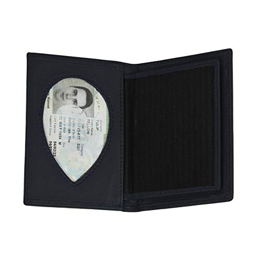 Leatherboss Genuine Leather Police Shield Shape Badge Holder Bifold Wallet, Black