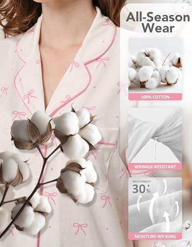 Image of NAP BOUND 100% Cotton Pajamas for Women Sets 2 Pieces Pjs Button short sleeves with Pockets Soft Sleepwear Loungewear XS-XXL